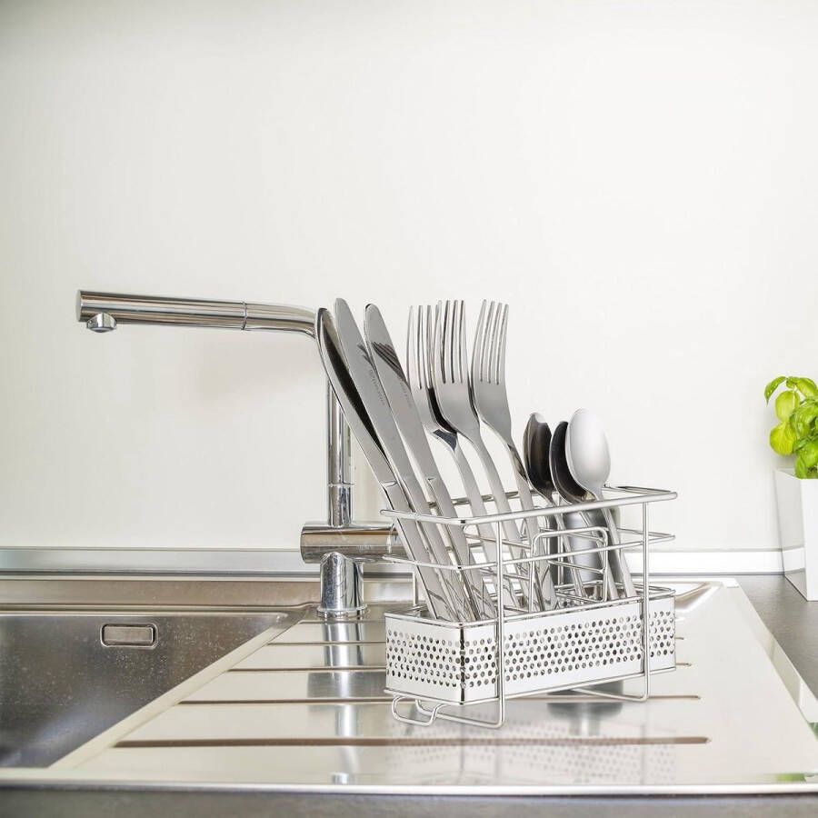 Bestekhouder 3 vakken RVS keukengereihouder staand haak organizer voor afdruiprek zilver