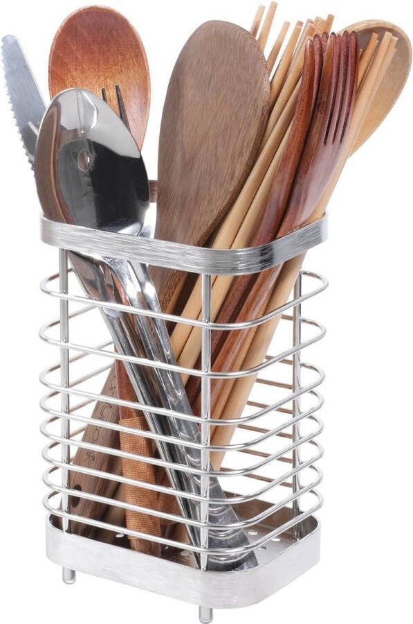 Bestekmand van roestvrij staal metalen keukengerei houder kleine bestekmand voor het organiseren van laden en werkbladen voor alle keukens L10 x B7 5 x H15 cm