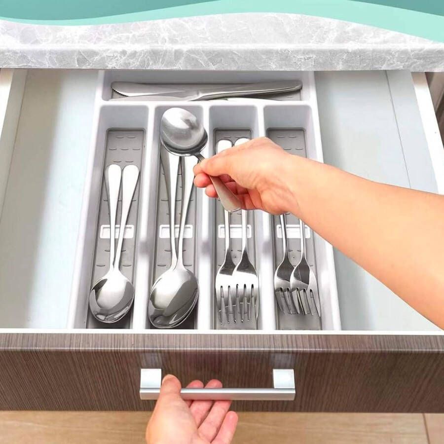 Bestekorganizer met 6 vakken ideaal voor vorken messen en lepels van kunststof 40 x 32 x 45 cm Cutlery Organizer