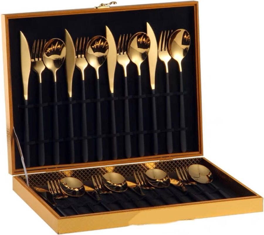 Bestekset 24 delig bestekset 6 personen Zwart Goud Tafellepels Tafelmessen Tafelvorken Koffielepels Roestvrij staal
