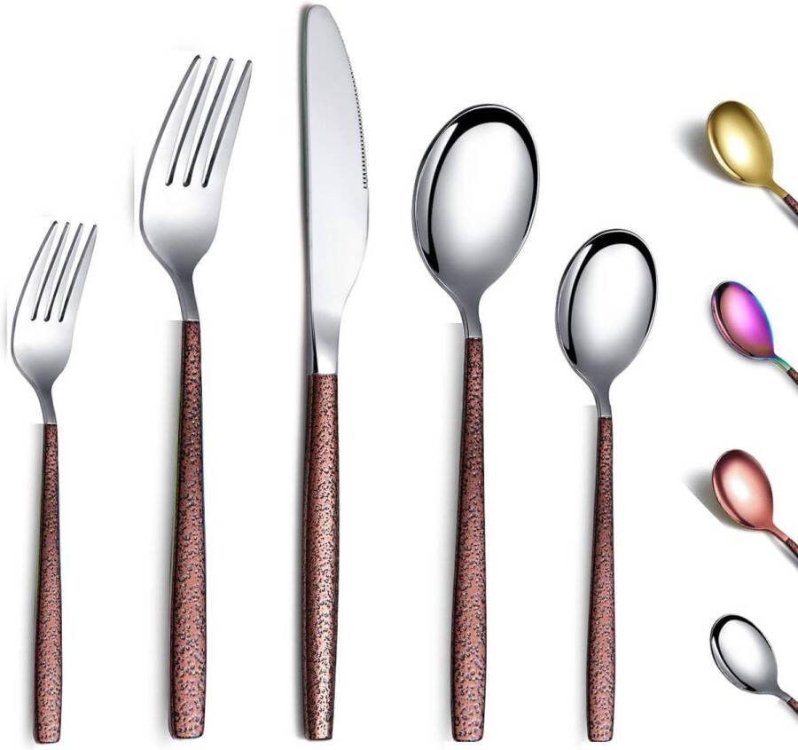 Bestekset 30 stuks met maanoppervlak handvat en glanzend glanzende mond titanium coating roestvrij staal moderne bestekset gebruiksvoorwerpen set voor 6 stuks