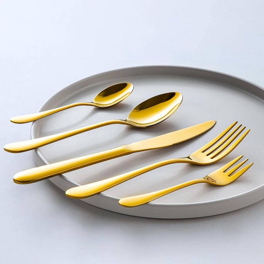 Bestekset 60-delig goud set voor 12 personen bestekset met mes vork lepel dessertlepel 18 10 roestvrij staal gepolijst met geschenkdoos vaatwasmachinebestendig