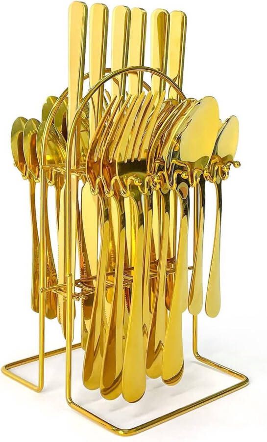 Bestekset roestvrij staal servies set 24-delig spiegel gepolijst roestvrij staal bestek set voor thuis keuken restaurant (goud 24 stuks)