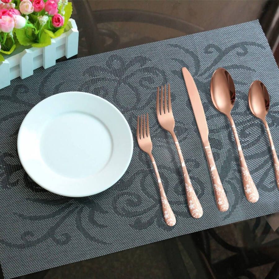 Bestekset RVS voor 4 Personen Bestekset Inclusief Mes Vork Lepel Bestek Spiegel Gepolijst Vaatwasmachinebestendig Camping Bestekset 20 Stuks (roségoud)