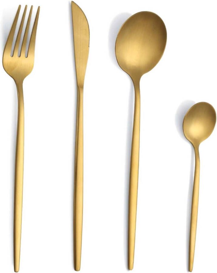 Bestekset voor 6 personen 24-delige bestekset goud mat bestekset van roestvrij staal gouden bestek met mes vork lepel vaatwasmachinebestendig Merk: Pleafind