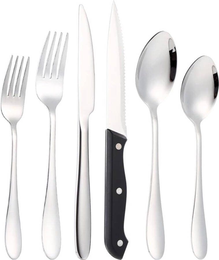 Bestekset voor 6 personen 36-delige roestvrijstalen bestekset bestek inclusief mes vork lepel steakmessen spiegelgepolijst vaatwasmachinebestendig