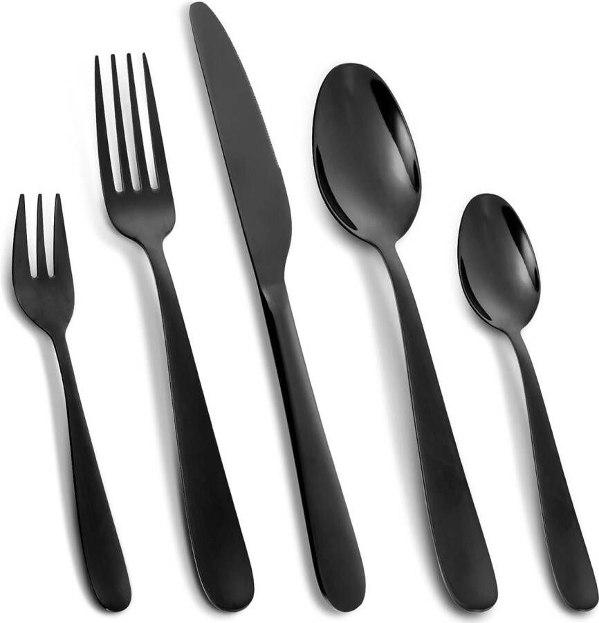 Bestekset zwart roestvrij staal bestek mes vork lepel gebruiksvoorwerpen set servies voor 12 spiegelpolish en vaatwasmachinebestendig