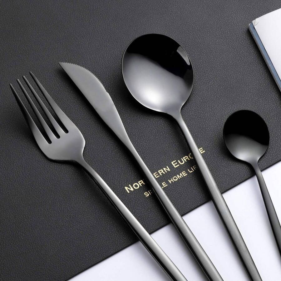 Bestekset zwart voor 6 personen 24 delen mes vork lepel tafelservies 24-delig