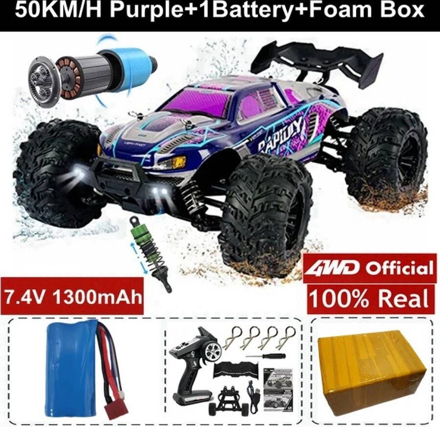 Bestuurbare Auto RC Auto Off Road Monster Truck Off Road Monster Truck 1 Meegeleverde Accu 50kph Paars