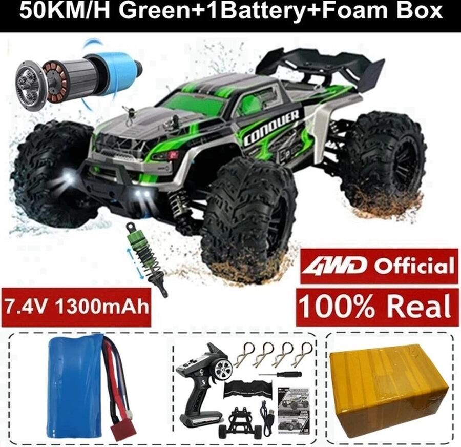Bestuurbare Auto RC Auto Off Road Monster Truck Off Road Monster Truck 1 Meegeleverde Accu 50kph Groen