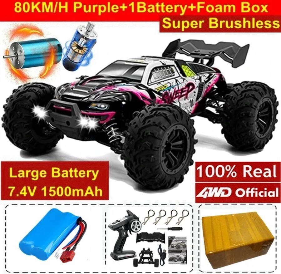 Bestuurbare Auto RC Auto Off Road Monster Truck Off Road Monster Truck 1 Meegeleverde Accu 80kph Paars