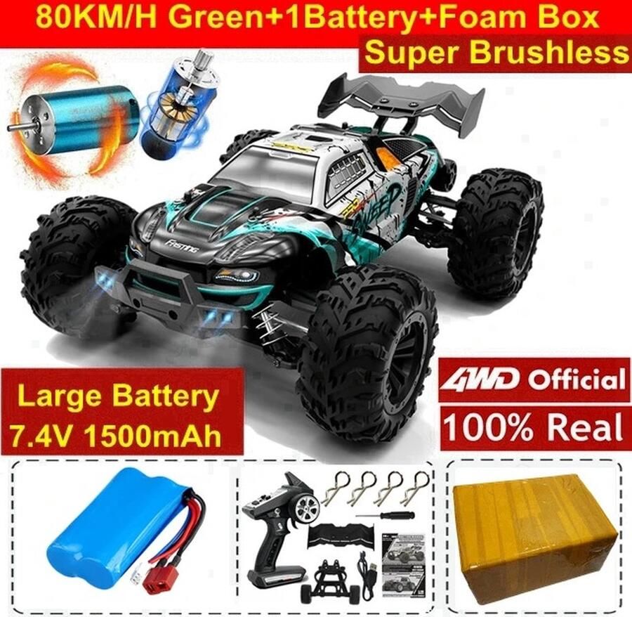 Bestuurbare Auto RC Auto Off Road Monster Truck Off Road Monster Truck 1 Meegeleverde Accu 80kph Zwart Grijs