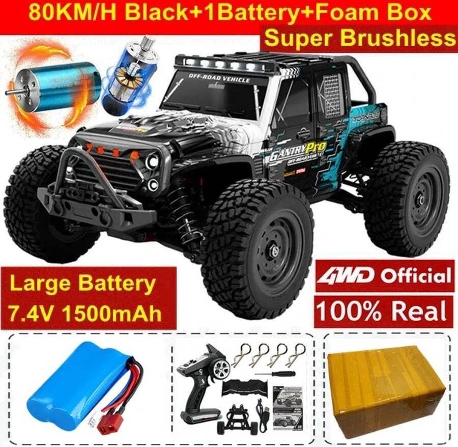 Bestuurbare Auto RC Auto Off Road Monster Truck Off Road Monster Truck 2 Meegeleverde Accu's 80kph Zwart