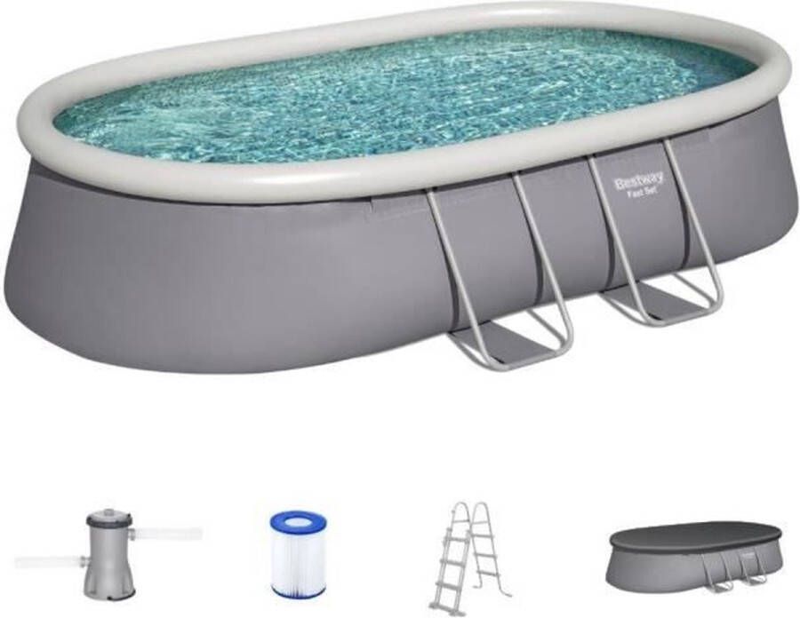 BESTWAY Vrijstaande bovengrondse zwembadset Snelle set 488 x 305 x 107 cm Ovaal (met filter ladder deksel patroon)