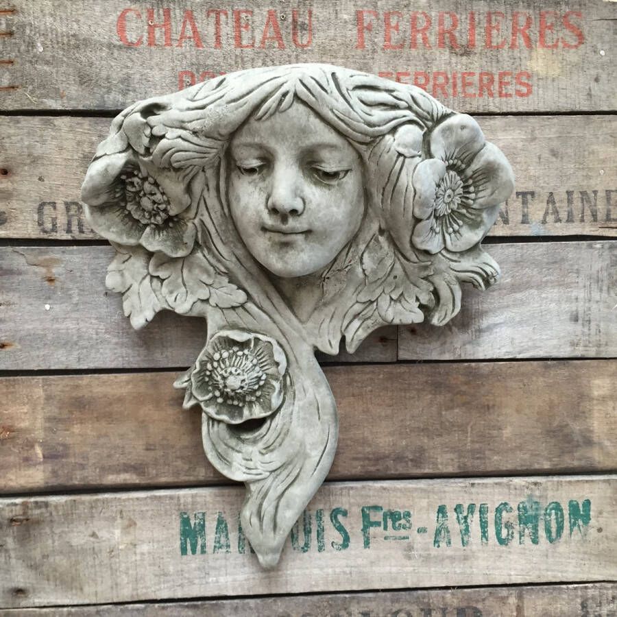 A&S Estates Betonnen tuinbeeld plantenhanger Hoofd Dame Art Nouveau bloempot