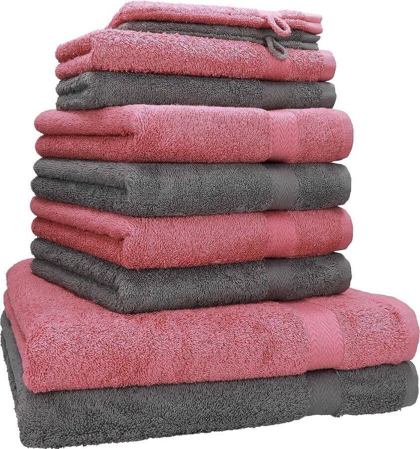 Betz 10-delige handdoekenset premium 100% katoen 2 douchehanddoeken 4 handdoeken 2 gastendoekjes 2 washandjes kleur oudroze & antraciet