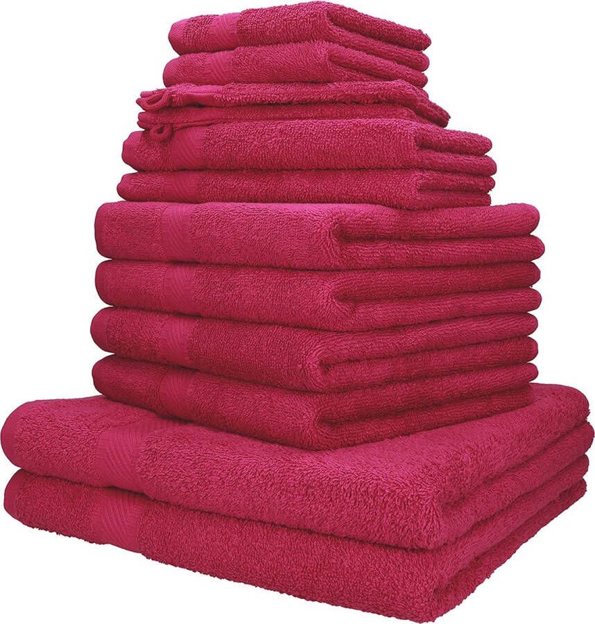 Betz Palermo Handdoekenset 12-delig 100% katoen 2 lighanddoeken 4 handdoeken 2 gastendoekjes 2 zeepdoekjes 2 washandjes (cranberry)