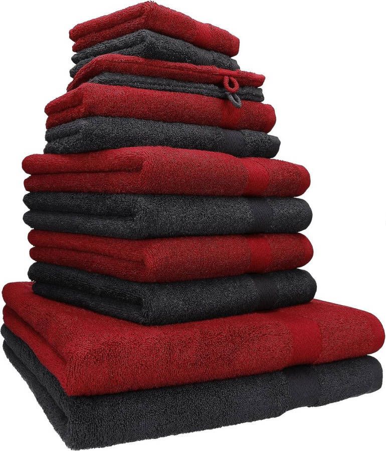 Betz Premium 12-delige badstof handdoekenset 2 x lighanddoeken 4 x handdoeken 2 x gastendoekjes 2 x washandjes kleur robijnrood grafiet