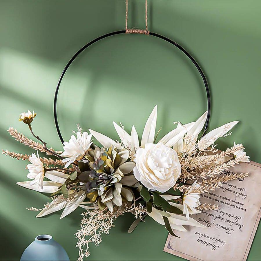 Beweeg de muis over de afbeelding om in te zoomen Deurkrans krans decoratie kunstbloemen camellia roos krans slinger welkom deurkrans herfst wandkrans metalen decoratie ringen