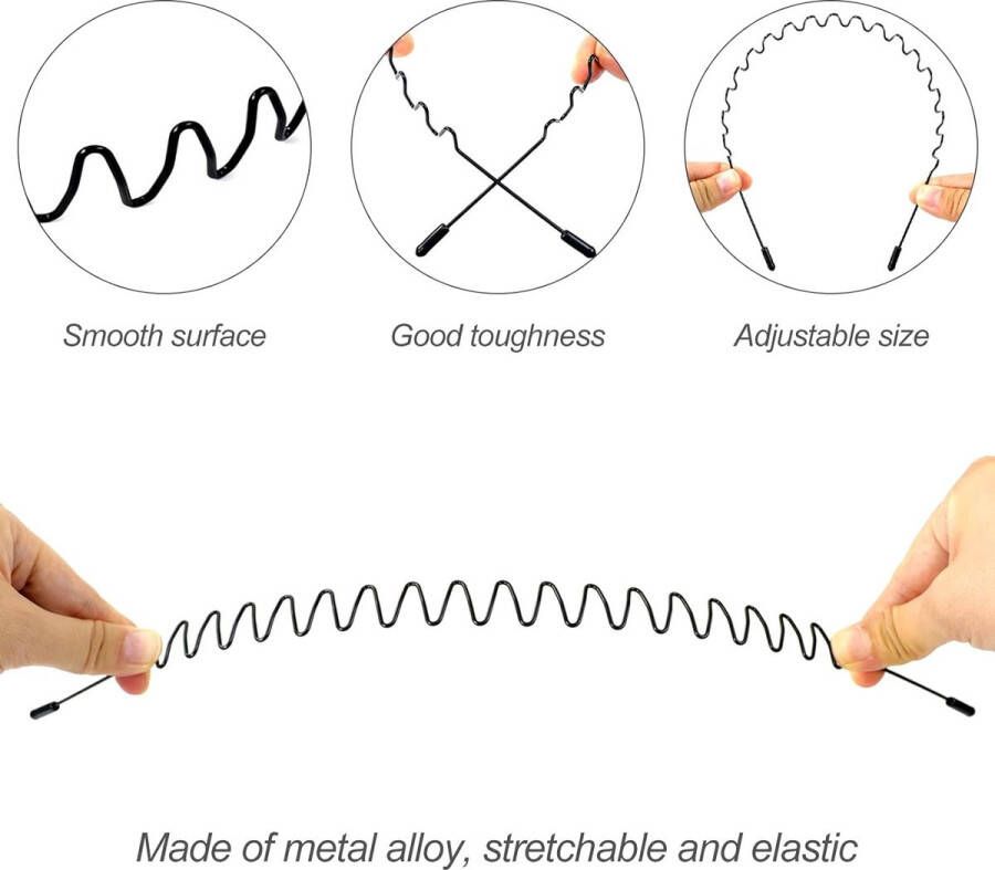 Beweeg over de afbeelding om in te zoomen Hanyousheng 6 stuks metalen diademen zwarte golvende metalen diadeem uniseks haarbanden multi-stijl haarbanden voor mannen en vrouwen voor outdoor sport yoga