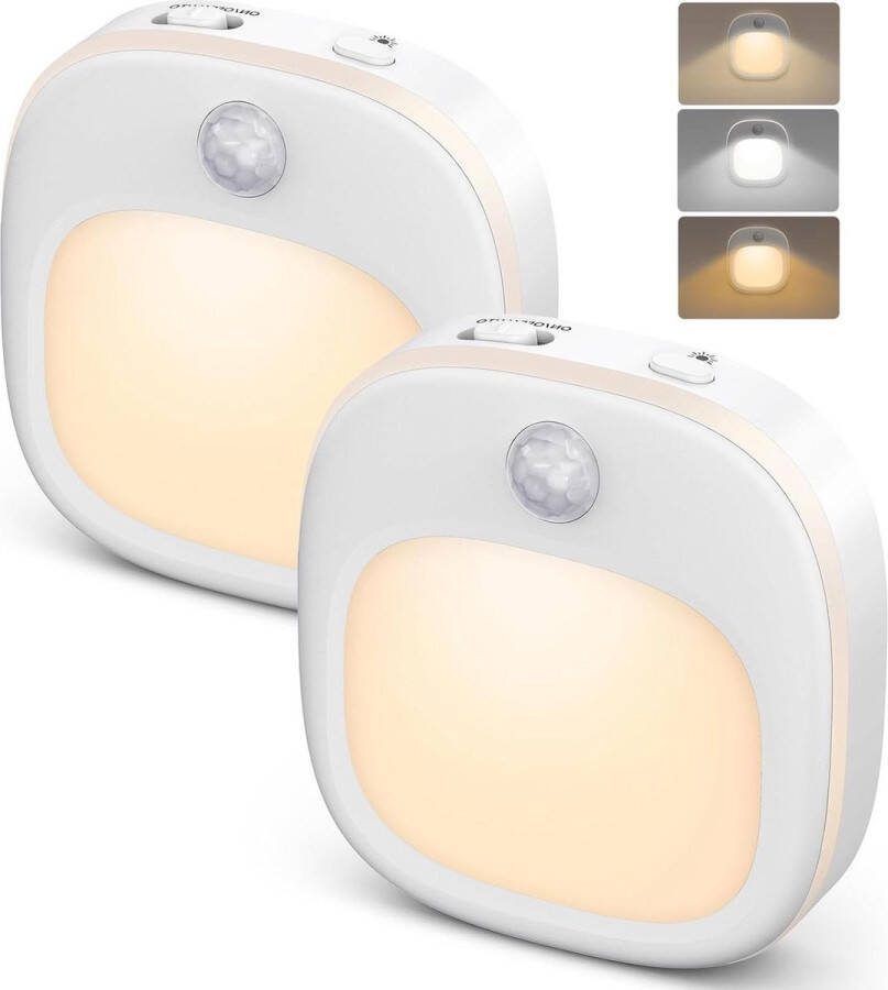 Bewegingssensor Kastverlichting 7 LED's 3 Standen Ingebouwde Magneet Batterij-aangedreven Nachtlampje voor Kast Slaapkamer 2 Pack Nachtlamp stopcontact