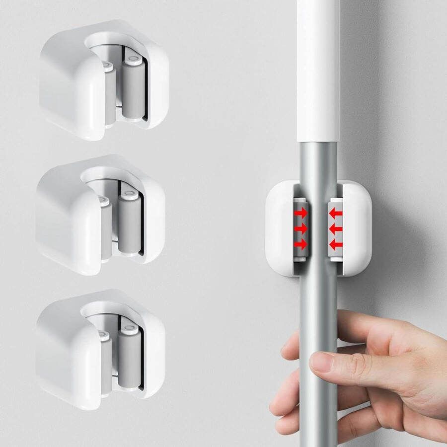 Bezemhouder 3 Stks Wandmontage Zelfklevende Mop Houder Voor Mop en Bezem Badkamer Kantoor Keuken Garage Tuin Opslag Ruimtebesparend