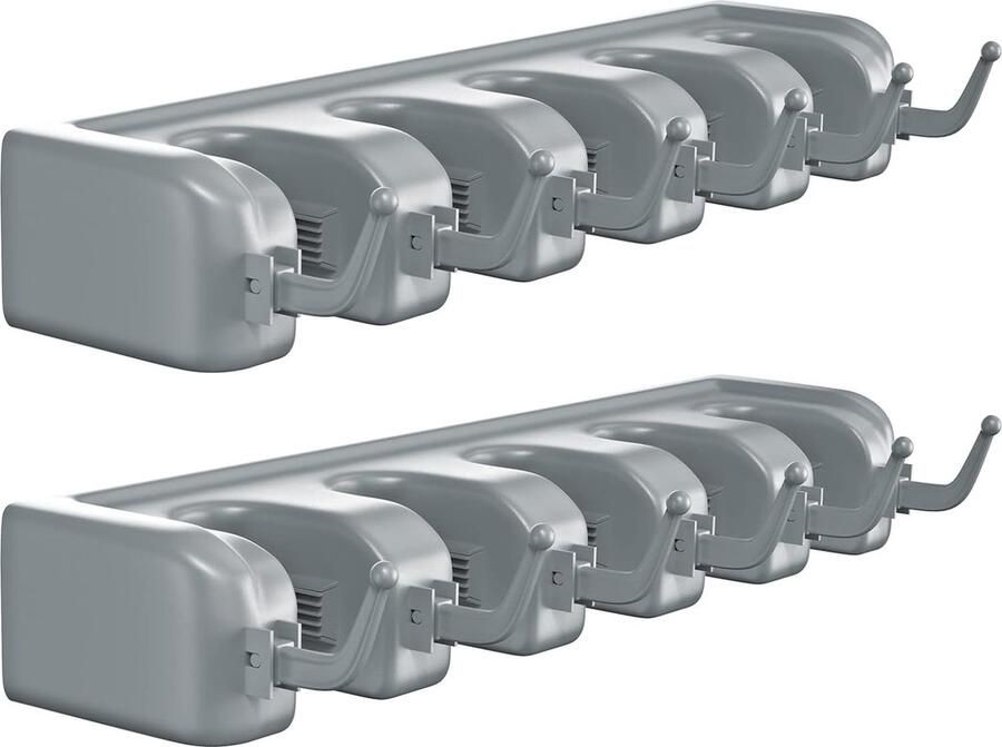 Bezemhouder Muur 2 Stuks Bezemhouder met 5 Snelsluitingen en 6 Haken Gereedschapshouder voor Tuingereedschap Keuken Badkamer Garage Grijs