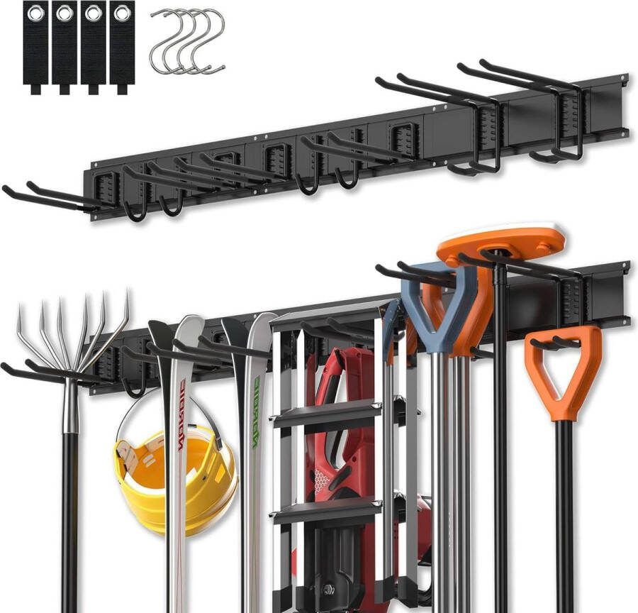 Bezemhouder voor garage gereedschap organizer wandmontage opbergrek met 8 haken en 4 verlengsnoer organizer voor tuin gereedschap schoppen harken bezems trimmers slangen 112