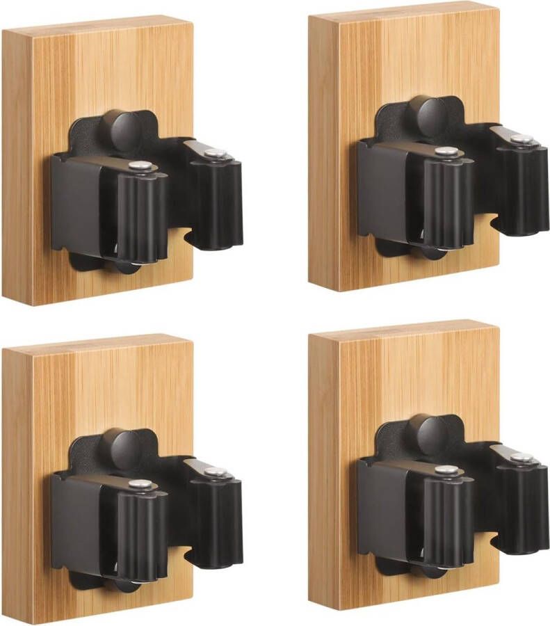 Bezemhouder wandhouder 4 stuks bamboe mophouder tuingereedschaphouder houten wandhouder bezemhouder moderne gereedschapshouder organizer voor huis keuken tuin garage bruin