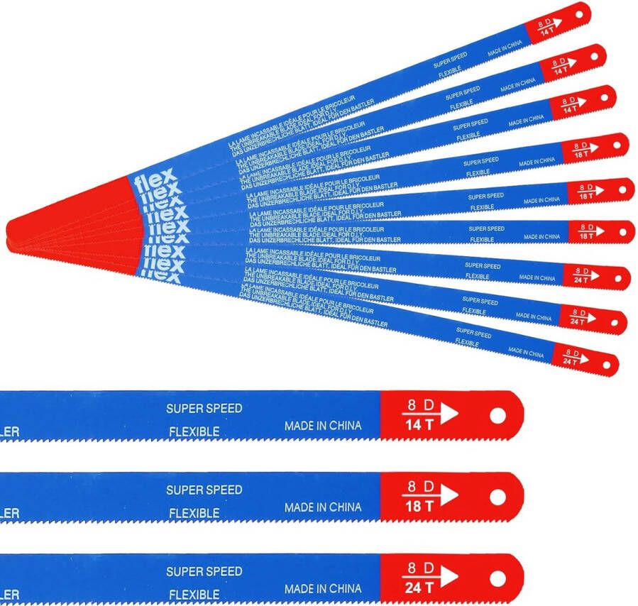 Bi-metalen zaagbladen 300 mm 30 stuks handbeugelzaagbladen ijzerzaagbladen ijzerzaagblad strijkzaag (10x 14 tpi 10x 18 tpi en 10x 24 tpi)