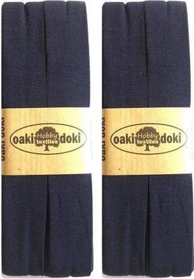 Biaisband katoen tricot Oaki 2 stuks breedte 20mm lengte 3m kleur donkerblauw. oa voor het maken van mondkapjes en mondmaskers