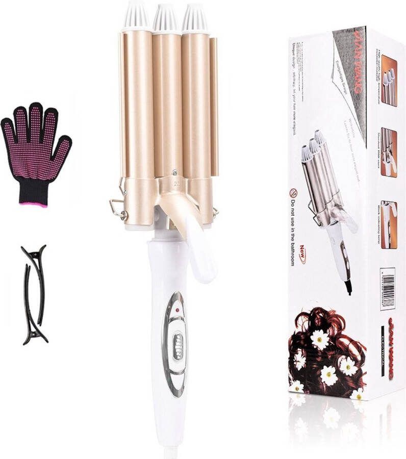 Bibisun Wafeltang Deluxe Wave Krultang Wafeltang Haar Golvenkrultang Waver Wavertang Curling Iron Hair Curler Incl. Hitte Handschoen & 2 Haarklemmen Beach Waves Rosé Goud
