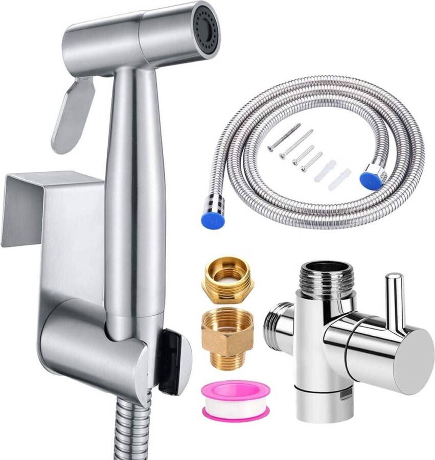 Bidet Handdouche kraan Water sproeier spray Toilet badkamer Montage set 1 5M slang Multifunctioneel RVS – Zilver