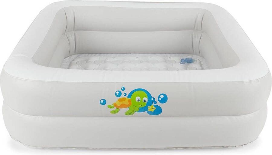 Bieco Kinderbadje ca. 86 x 86 x 25 cm voor baby's Opblaasbaar Badkuip Binnen Buiten Rechthoekig Kindbadje Opblaasbaar Zwembad Vierkant Babybadje HTML Content Kinderzwembad