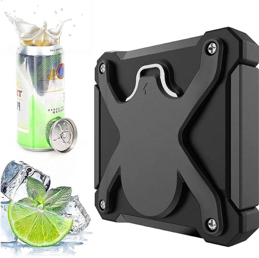 Bier blikopener met flesopener 2-in-1 blikopener handmatig fner kunststof met magneet multi-opener dekselopener veilige kanopener voor thuiskeuken (zwart)