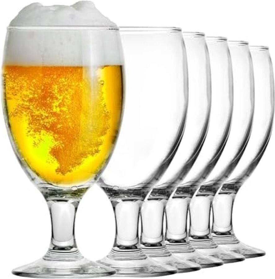 Bierglazen 590ml Luxe Bierpullen voor Pils Lager en Stout Hittebestendig en Duurzaam Glaswerk Perfect voor Thuis Feesten en Bars Stijlvolle Bierglazen Set 6 Stuks