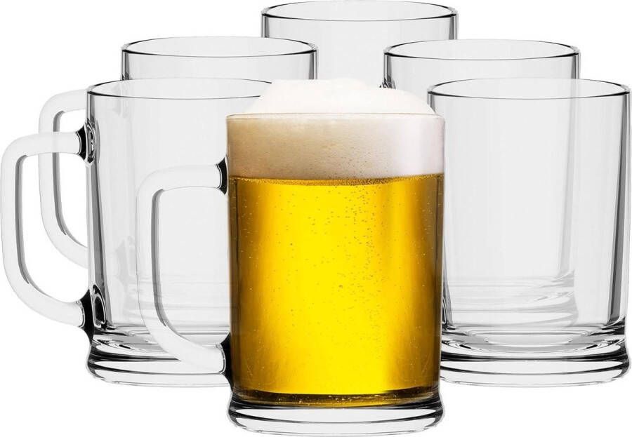 Biermokkenset 500 ml Transparante set van 6 bierglazen met handvat Vaatwasmachinebestendig