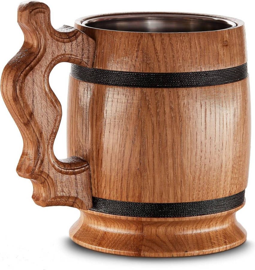 Bierpul groot hout – eiken – handgemaakt met geweldige afwerking en hoogwaardige materialen – metalen binnenbekleding – robuust – hout naturel
