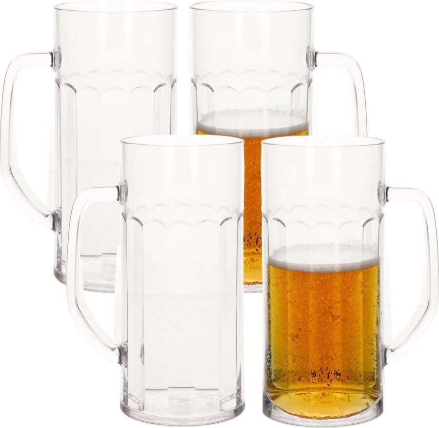 Bierpul bierglas ribbel 4x transparant onbreekbaar kunststof 56 cl 560 ml Oktoberfest bierfeest glazen