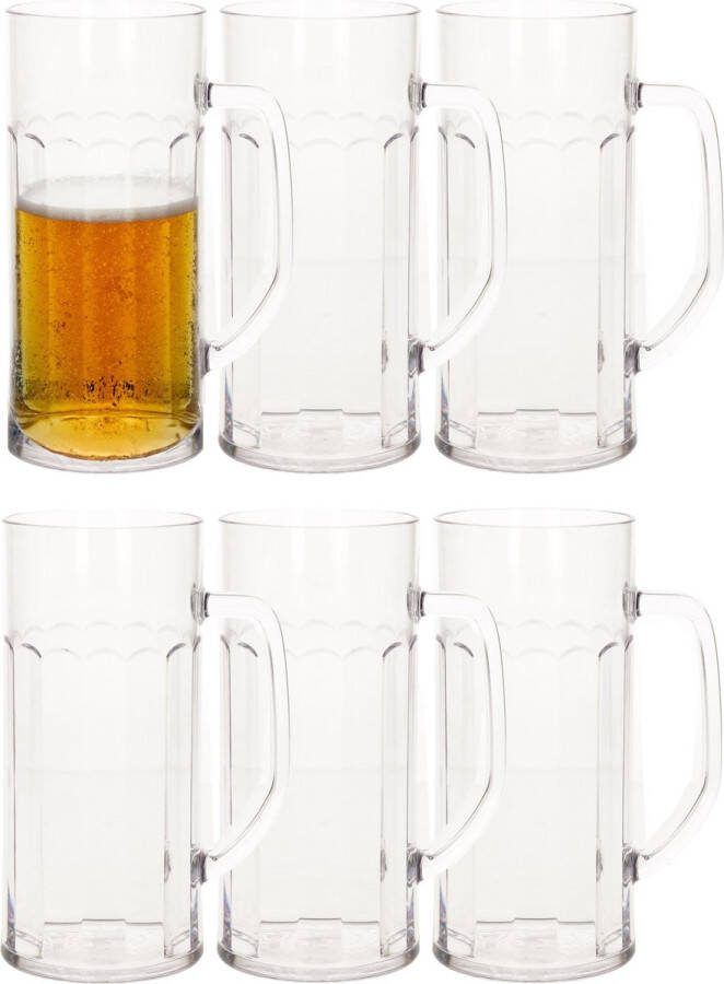 Bierpul bierglas ribbel 6x transparant onbreekbaar kunststof 56 cl 560 ml Oktoberfest bierfeest glazen