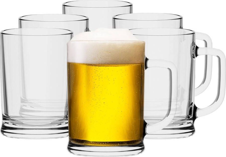 Bierpullenset 500 ml set van 6 bierglazen glazen mokken met handig handvat pintglazen biertankard transparant verdikt glas vaatwasmachinebestendig