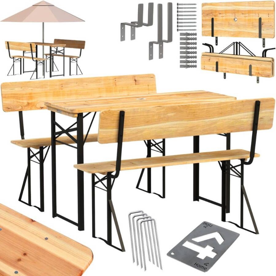 Biertafel Met Banken 117x45 5x75 cm Inklapbaar Parasolhouder Voor Binnen En Voor Buiten Dennenhout