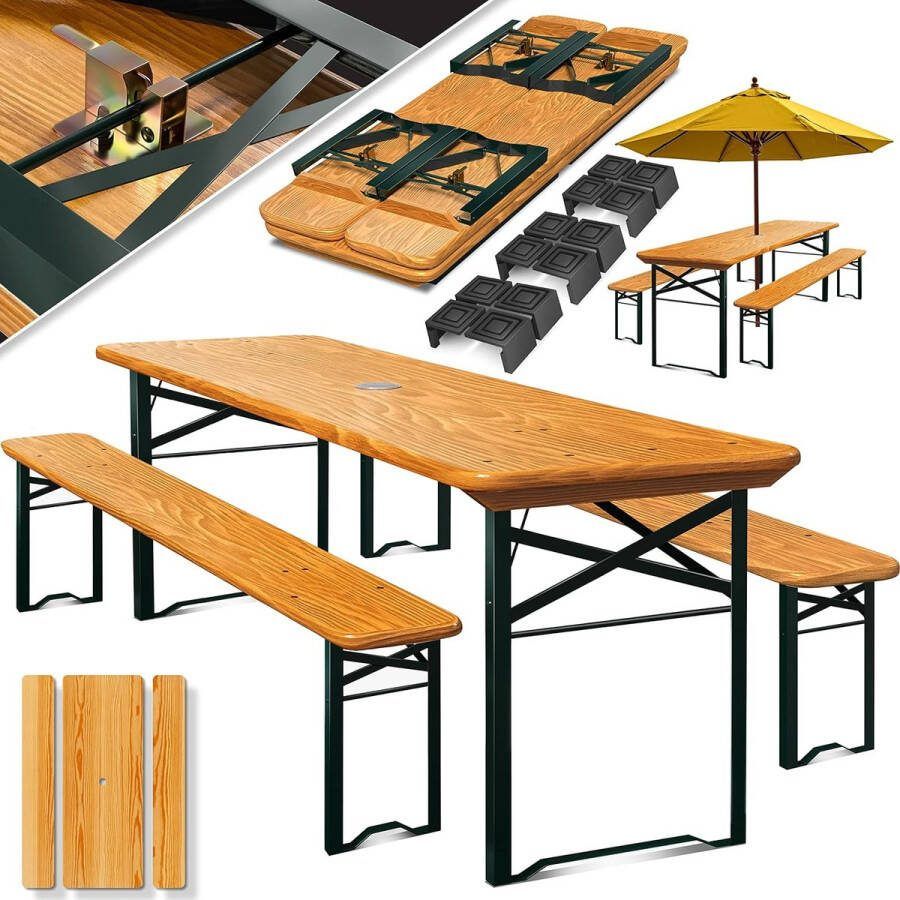 Biertafel Met Banken 170x46x75 cm Inklapbaar Parasolhouder Voor Binnen En Voor Buiten Dennenhout