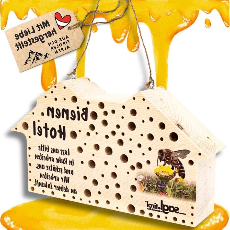Bijenhotel 100% natuurlijk van arvenhout Insectenhotel met meer dan 100 gaten in 3-10 mm diameter voor wilde bijen bij en balkon