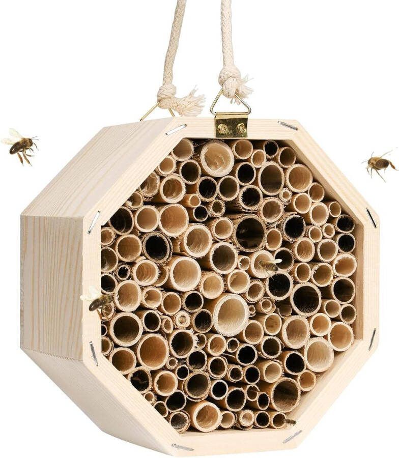 Bijenhotel 15 x 9 x 15 cm houten insectenhotel nesthulp voor wilde bijen hommelhuis tuin- en balkondecoratie