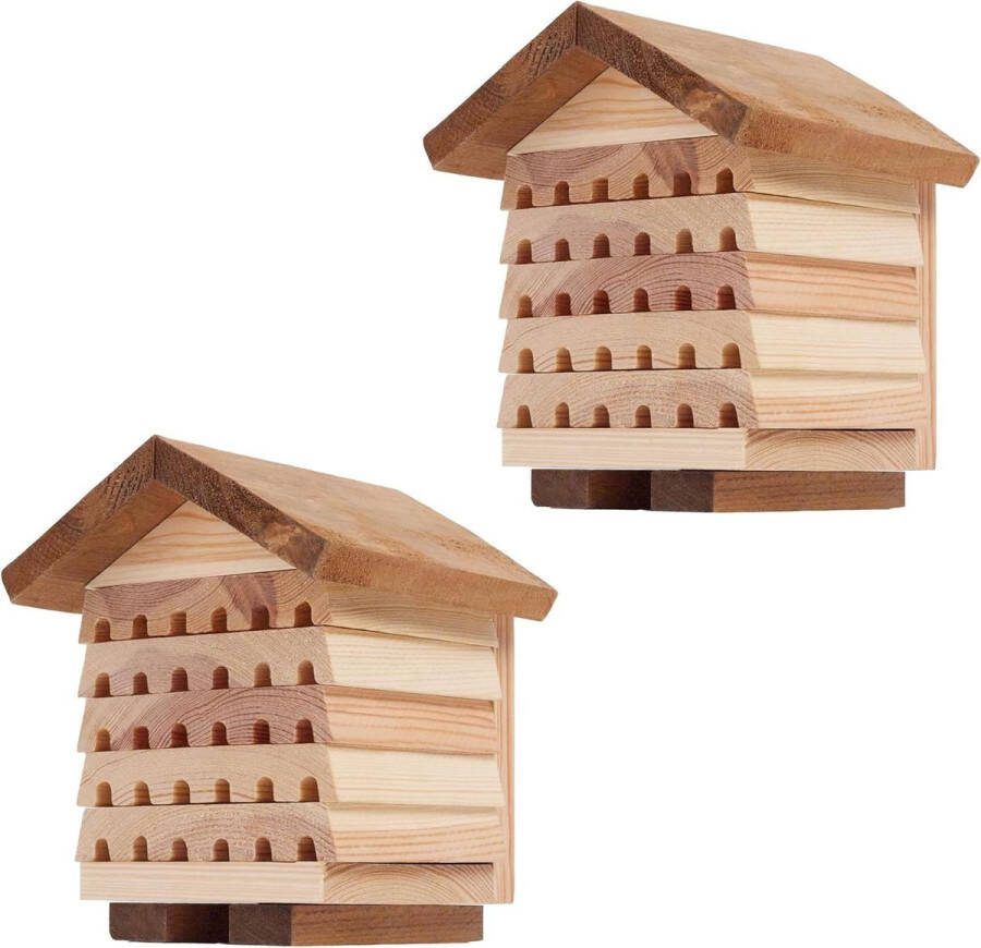 Bijenhotel hout wilde bijenhotel klein weerbestendig tuin balkon het hele jaar door 15 x 13 cm