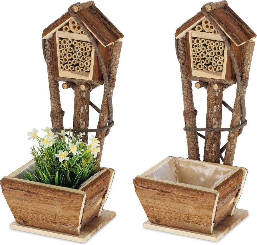 Bijenhotel met bloembak set van 2 voor metselbijen ideaal voor tuin en balkon insect hotel