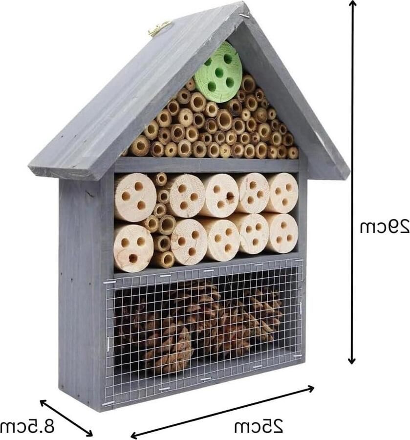 Bijenhotel Natuurlijk Houten Insectenhuis Bug Hotel voor Bijen Lieveheersbeestjes en Vlinders Milieuvriendelijk Nesthuis voor Buiten Wandmontage (Groot)