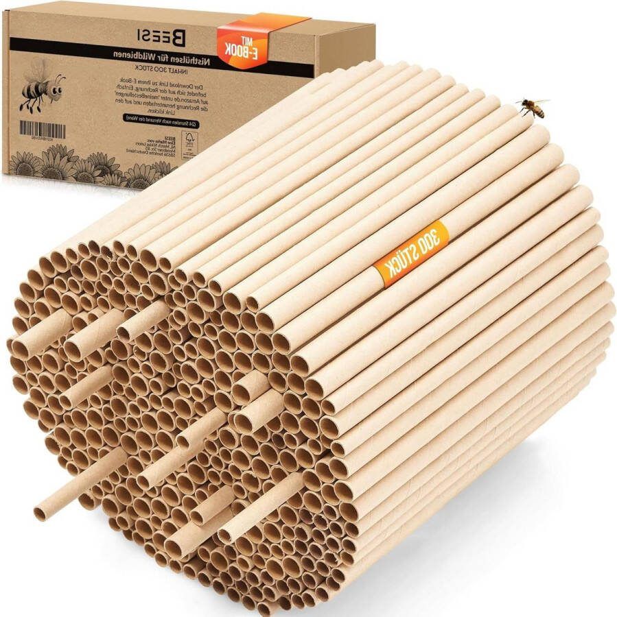 Bijenhotel Nesthulzen 300 stuks 15 cm Lang 6 en 8 mm Diameter Inclusief E-book Wilde Bijen