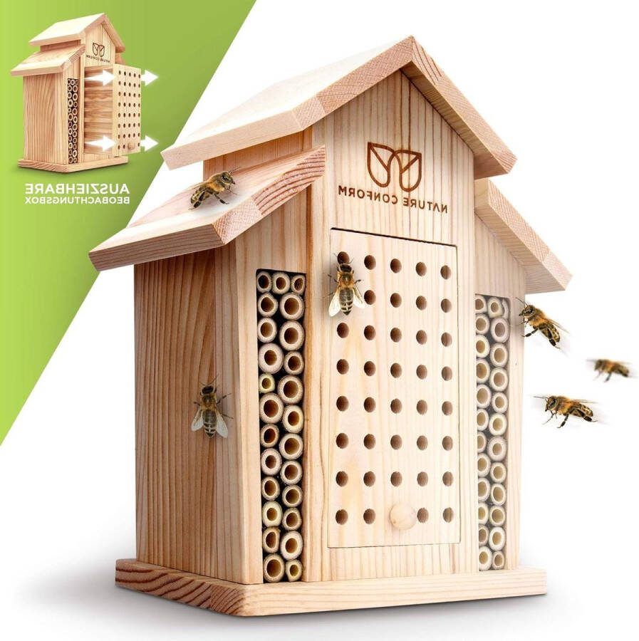 Bijenhotel Observatienestkast Schone Afwerking met Bamboebuisjes Nieuwe Editie 2024 Nesthulp Wilde Bijenhotel Tuin en Balkon Insectenhotel